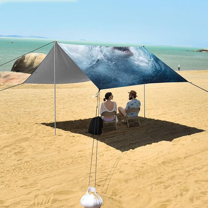ALAZA Shark Beach Tent Sun Shelter UPF50+ Protection Beach Shade Canopy w/ 4 Sandbags for Outdoor Camping Fishing Backyard Fun Picnic 10x9 ft