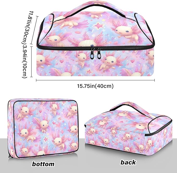 Casserole Carrier Adorable Cute AxolotlsInsulated Casserole Carrier for Hot or Cold Food Thermal Lunch Tote for Potluck Parties Picnic Beach Fits 9 x 13 Inches Baking Dish