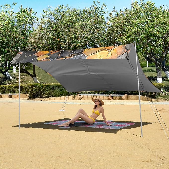 ALAZA Snake Skin Print Painting Beach Tent Sun Shelter UPF50+ Protection Beach Shade Canopy w/ 4 Sandbags for Outdoor Camping Fishing Backyard Fun Picnic 10x9 ft