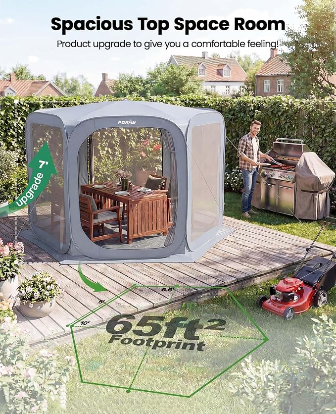 Porayhut Pop up Screen House Tent Sun Shelter with Breathable Mesh DoorsPortable Camping Tent with Detachable Waterproof Floor10x10FT Screen Canopy Outdoor for Family Friends Party