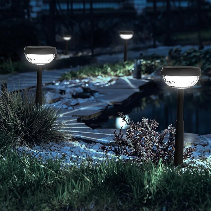 Ensenior 10-Pack Solar Lights Outdoor Auto ON/Off 6500K LED Solar Garden Lights for Pathway Yard Patio Walkway Flower Bed Halloween Christmas Landscape Lighting IP65 Waterproof Flag Lights