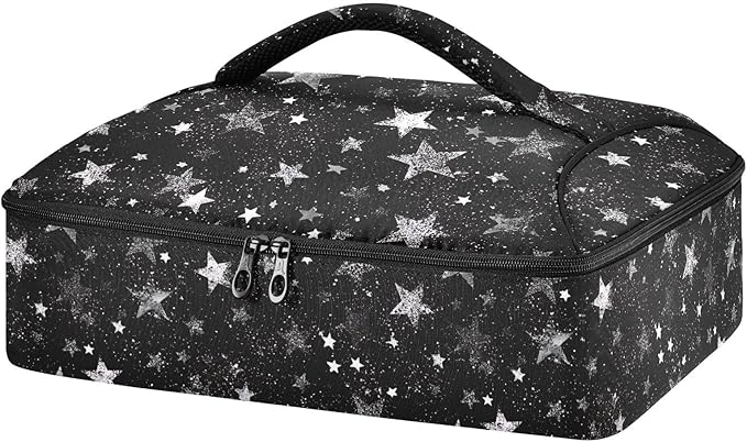 Casserole Carrier White Stars PatternInsulated Casserole Carrier for Hot or Cold Food Thermal Lunch Tote for Potluck Parties Picnic Beach Fits 9 x 13 Inches Baking Dish