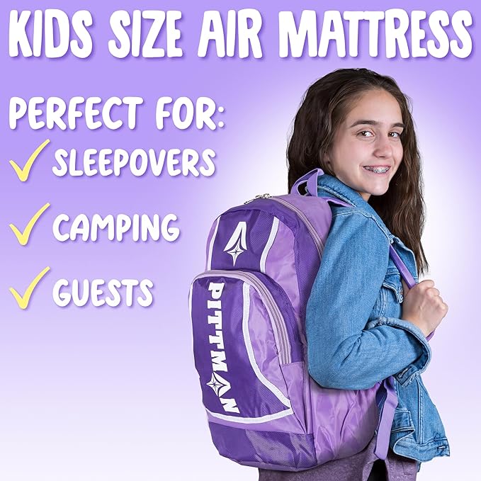 Pittman - Kids Air Mattress - Deluxe Kids Inflatable Bed with Electric Pump &amp Durable Backpack - Perfect Teen to Toddler Blow up Mattress for Sleepovers Camping or Childs Travel Bed