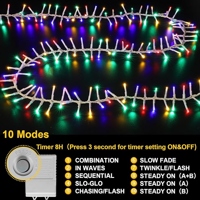 LAMPHOME 500 LED String Lights - Outdoor &amp Indoor Plug-in Twinkle Fairy Lights 46ft 500 LEDs Multicolor Waterproof 16 Modes