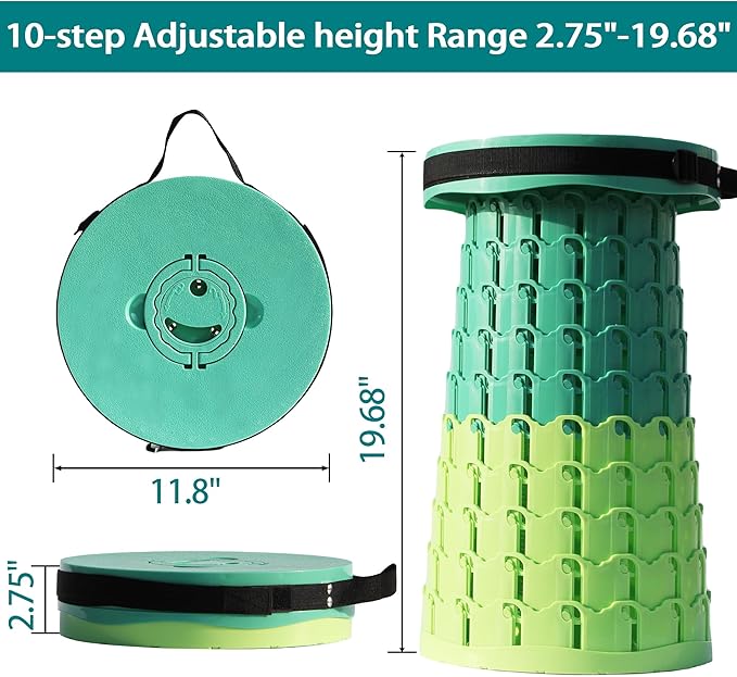 ALEVMOOM Upgraded XXL 50 Portable Collapsible Stool with CushionTelescoping Folding Stool for AdultsYet More Sturdy Camping Stool with Load Capacity 1000lbsfor Outdoor Garden Hiking BBQ