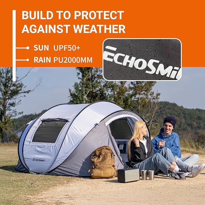 EchoSmile Instant Pop Up Camping Tent 2/4/6 Person Easy Setup Tent Water Resistant Dome Portable with Carry Bag