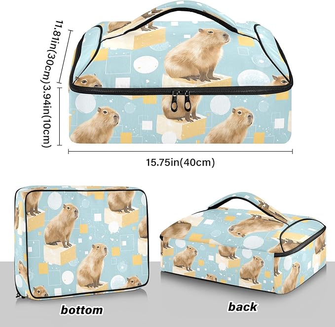 Casserole Carrier Adorable Cute CapybaraInsulated Casserole Carrier for Hot or Cold Food Thermal Lunch Tote for Potluck Parties Picnic Beach Fits 9 x 13 Inches Baking Dish