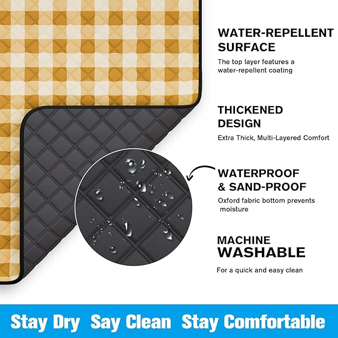 TigeJoy Extra Large Picnic Blanket Waterproof Foldable 80''x80'' Outdoor Picnic Mat Beach Blanket Sandproof for Park Grass Travel Hiking Camping Essentials Gingham Picnic Blanket