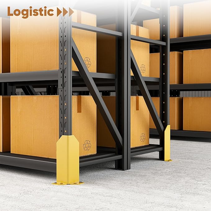 Nisorpa Pallet Rack Post Protectors 12 Pallet Racking Guards with Hardware L Shape Safety Yellow Pallet Edge Protectors Set of 2