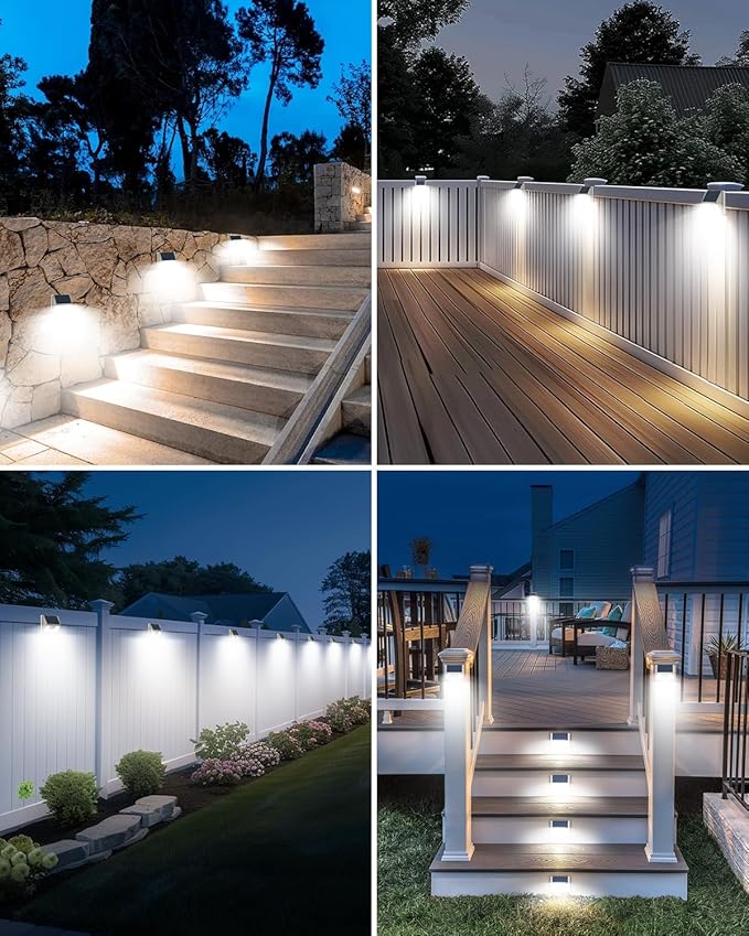 12 Pack Solar Lights Outdoor Motion Sensor Waterproof Fence Lights with 3 Lighting Mode Cool White LED Security Deck Lights for Outside Wall Yard Steps Stairs Garden - White