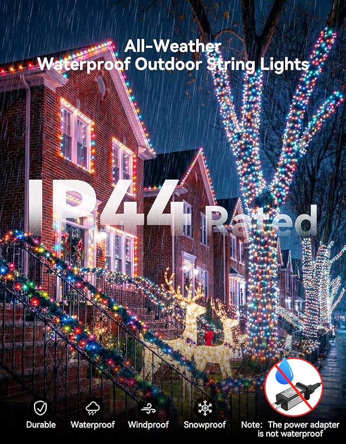 LitHome 164FT 500 LED String Lights Outdoor Waterproof 8 Modes Christmas Lights Plug in Green Wire Multicolor String Light with Timer &amp Memory Function Tree Light Outdoor for Garden Patio Decor