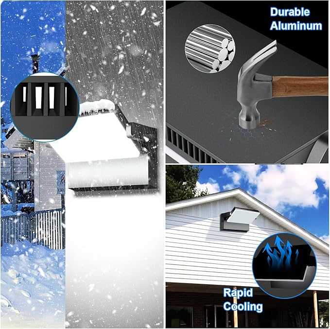 ledmo 150W LED 360° Rotatable Flood Lights Outdoor Adjustable Head Exterior Lighting Fixture 5000K Waterporof Commercial Security Wall Pack for Yard Garage Barn House 4 Pack