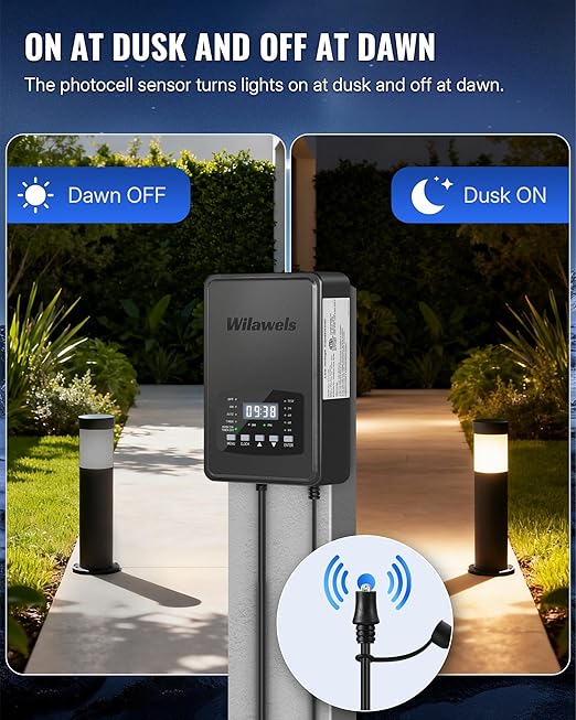 600W Low Voltage Landscape Transformer Weatherproof Outdoor Low Voltage Transformer 120V AC to 12/14V AC Landscape Lighting Transformer with Timer and Photocell Sensor ETL Listed D15LT06