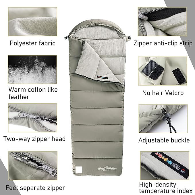 Naturehike Camping Cotton Sleeping Bag Spliceable Double Sleeping Bag for AdultsFully Expandablewith Cotton CapLightweight for Cold Weather CampingMachine Washable
