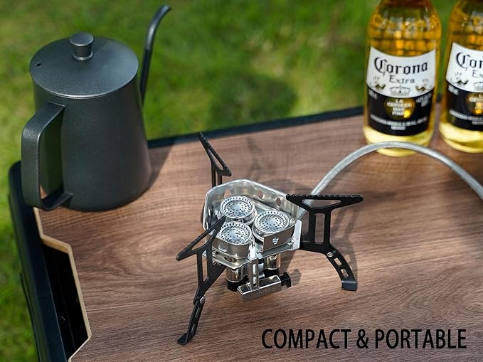 ONLYFIRE OUTDOOR LIVING Portable Camping Gas Stove 6800W Small Backpacking Stove with Propane Gas Adapter Mini Foldable Camp Stove with Carry Bag for Picnic Camping Hiking Emergency Use GS334-2A