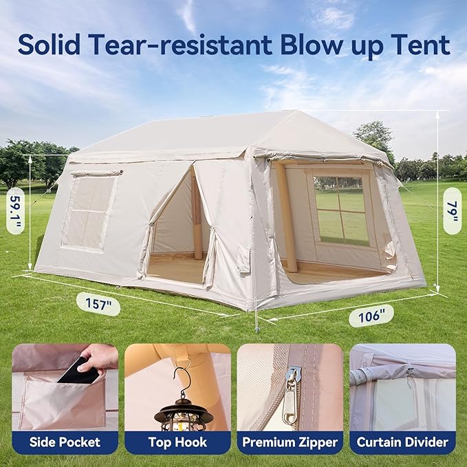 Inflatable Blow Up Tents for CampingWaterproof Oxford Hot Tent with Manual PumpSpacious Easy Setup Inflatable Camping Air Tent for Family Glamping