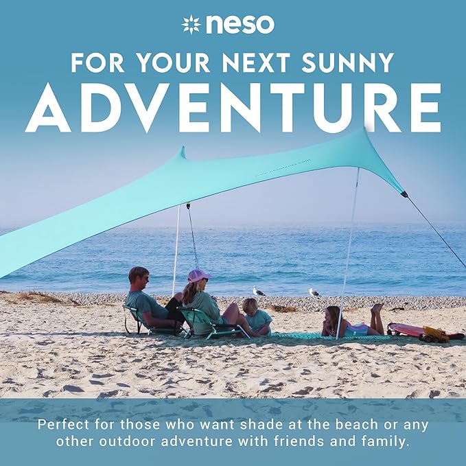 Neso Gigante Portable Beach Tent Sun Shelter - Lightweight Beach Shade Canopy - Easy Setup for Family Outings - Patented Reinforced Corners - UPF 50+ Sun Protection - 8ft Tall 11 x 11ft - Seafoam