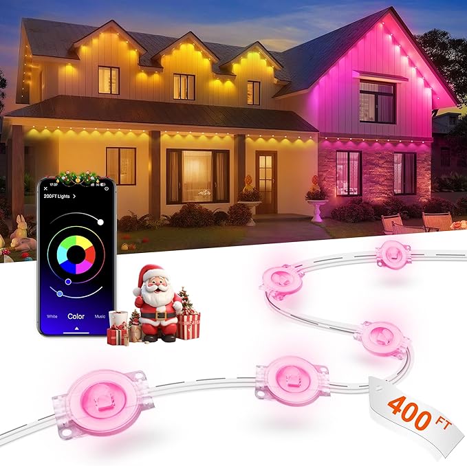 Nexillumi 400ft Permanent Outdoor Lights for House 2025 New Smart RGB Christmas Lights Outdoor with APP Remote Control IP67 Waterproof Eternity Eaves Lighting for Christmas Decorations