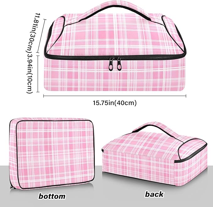 Casserole Carrier Pinkish LinesInsulated Casserole Carrier for Hot or Cold Food Thermal Lunch Tote for Potluck Parties Picnic Beach Fits 9 x 13 Inches Baking Dish