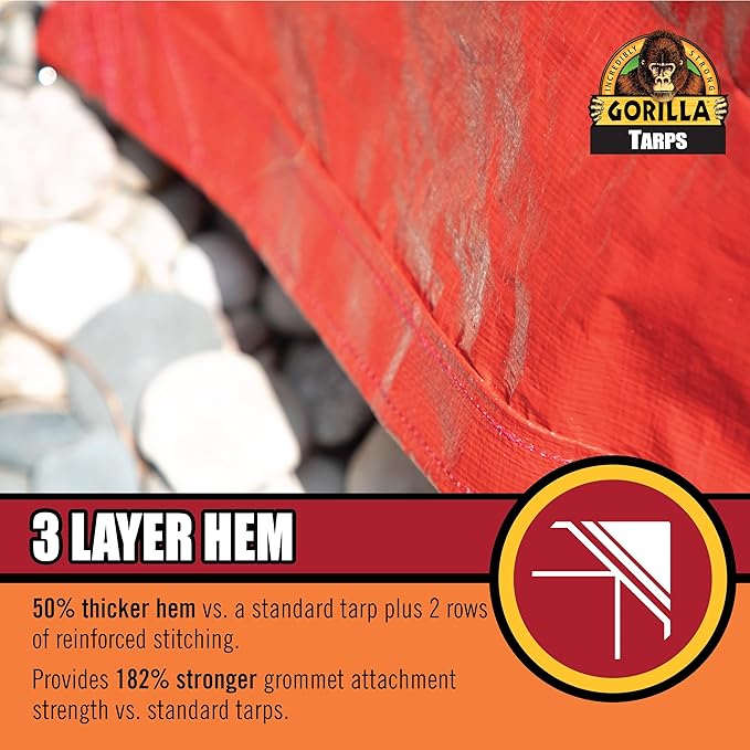 Gorilla Tough Tarp 8 ft x 10 ft Heavy-Duty Waterproof Polyethylene 8 mil Thick UV Treated with Reinforced Edges &amp Aluminum Grommets - Durable Outdoor Tarp for Camping Gardening Construction