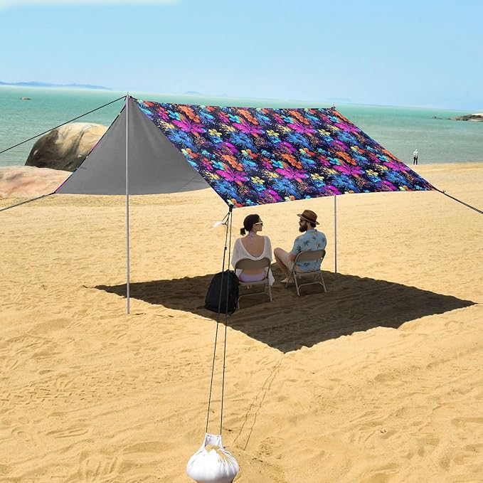 Camping Sun Shelters Pattern Blue and Pink Flowers Print Beach Canopy 126 * 110.2in