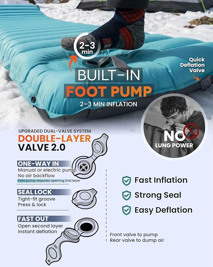 ZOOOBELIVES Inflatable Camping Sleeping Pad 4-Inch Thick Full Air Support No Bottoming Out for Side Sleepers Camping &amp Backpacking Mattress with Built-in Foot Pump Durable &amp Compact – Airl