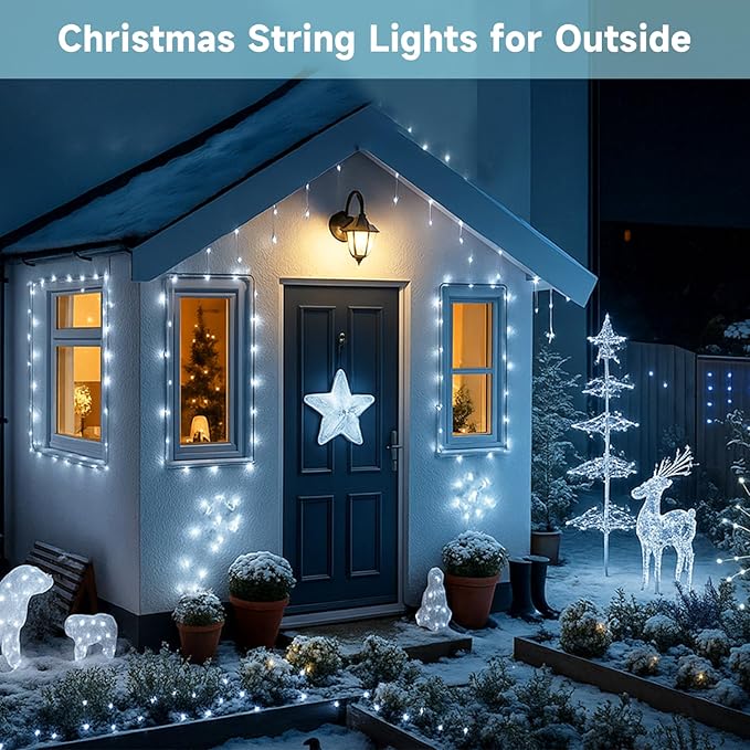 Extra-Long 144FT Solar String Lights Outdoor 2 Pack 400LED Solar Fairy Lights for Outside Waterproof Silver Wire 8 Lighting Modes Solar Twinkle Lights for Tree Garden Party Xmas Decor (Cool White)