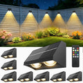 Solar Fence Lights Outdoor with Remote Control RGB Color Changing &amp Warm/Cool White LED Deck Lights High Brightness Dusk to Dawn Spot Lens for Deck and Step Stair Railing Patio Wall IP65 Waterp