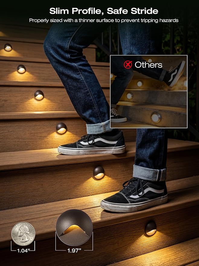 CLOUDY BAY [12 Pack] Anti-Glare Low Voltage LED Deck Lights - 12-24V Recessed Step Riser IP65 In-Ground Outdoor 2700K Warm White Aluminum Housing Oil Rubbed Bronze Finish