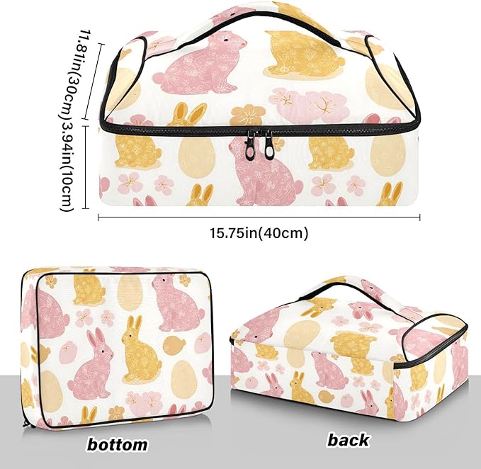 Casserole Carrier Likable BunniesInsulated Casserole Carrier for Hot or Cold Food Thermal Lunch Tote for Potluck Parties Picnic Beach Fits 9 x 13 Inches Baking Dish
