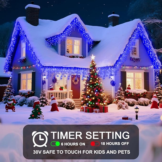 131 Ft String Lights for Outside 1280 LED Christmas Lights Outdoor Plug in Christmas String Lights with 8 Modes &amp Timer for Holiday Party Wedding House Patio Outdoor Decor(Blue)