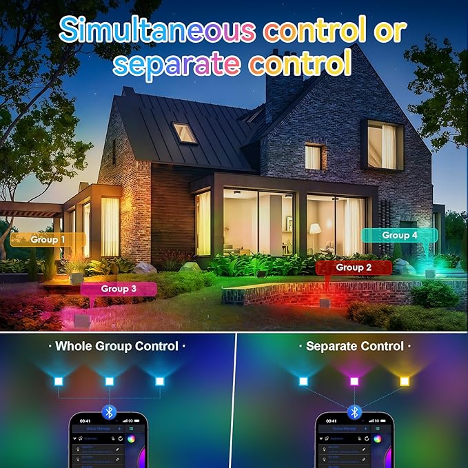 RGB LED Flood Lights Outdoor 50W (400W Equivalent) Color Changing Smart Lights 5000LM Bluetooth App &amp 2.4G Remote Control IP66 Waterproof Music Sync Timer 16 Million Colors(2-Pack)