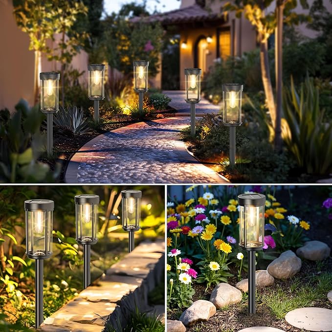 12 Pack Solar Lights Outdoor Waterproof for Garden Walkway Pathway Lawn Yard Decorative Modern Landscape Lighting. (Warm White Light 12)