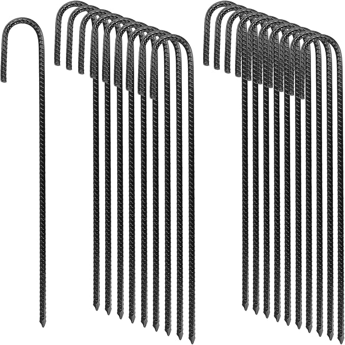 LEXININ J Rebar Stakes 16 Inch Tent Stakes Black J Hooks for Ground Chain Link Fence Garden 20 Pieces