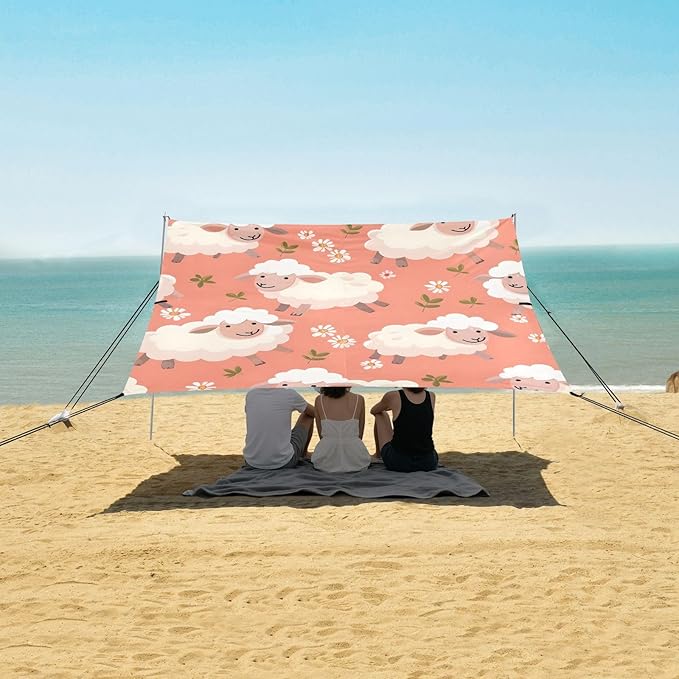 Sheep and Flower Camping Sun Shelter Beach Tent Portable Beach Sun Shade Outdoor Canopy for Camping Trips Fishing Picnic