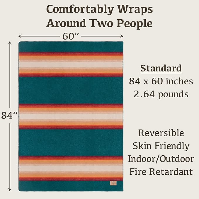 Chubbuck 100% Wool Blanket Camping (60 x 84) - Large Warm Blanket for Camping Emergency Outdoor Concerts and Home Use - Fire Retardant Soft and Warm Blankets for Winter (Turf)