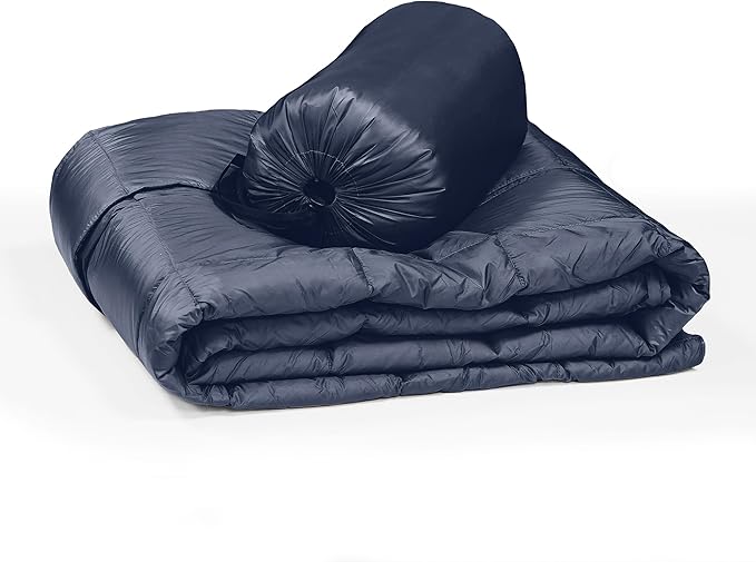 Blue Ridge Activ Fluffy 650 Fill Power Outdoor Packable Down Throw Blanket for Camping Hiking with Carrying Pouch - Lightweight and Durable Blanket 60 x 70 for Traveling Beach Trips