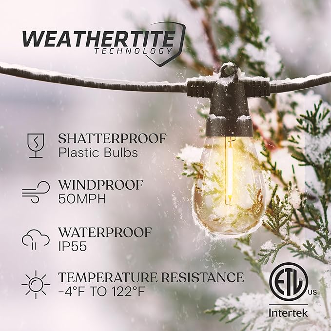 Brightech Ambience Pro Super Bright Solar - 27Ft Remote Control Outdoor String Lights with 12 Shatterproof S14 Bulbs Commercial Grade LED Waterproof Patio Lights 4W Soft White for Patios Gardens