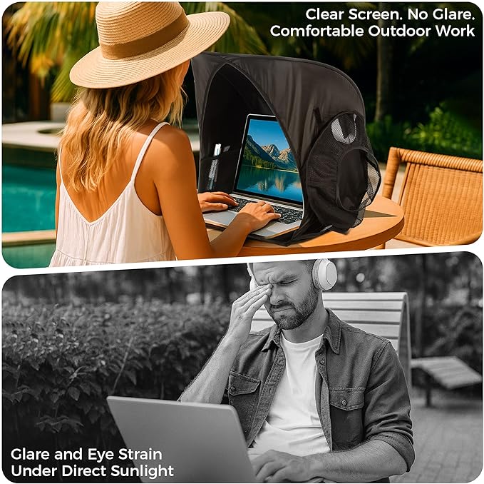 Portable Laptop Sun Shade Foldable Tent for Working Outside Travel Sun Shield for 13-16 inch Privacy Hood Heat &amp UV Reflective Waterproof Fabric