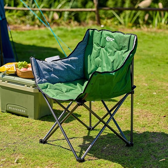 Portal 32 Oversized Camping Chair Foldable Heavy Duty 350 lb Padded Ergonomic Seat for Big &amp Tall Adults Pinch-Free Extra Wide Design Featuring Cup Holder &amp Carry Bag for Fishing Lawn &amp