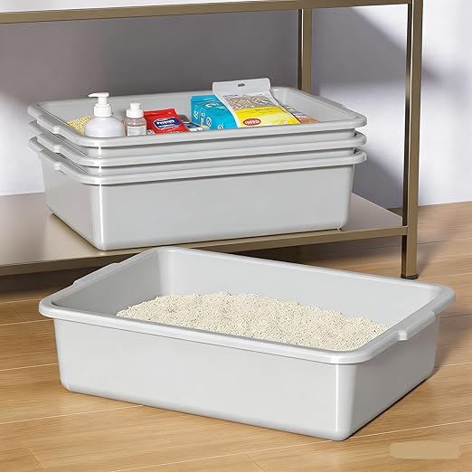4 Packs 24 L Commercial Bus Tubs Plastic Bus Bins Restaurant Kitchen Dish Tub Grey