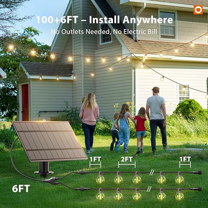 addlon 100FT Solar String Lights Outdoor with Remote 54 LED Shatterproof Bulbs Dimmable &amp Timable 3 Light Modes G40 Waterproof Solar String Lights for Outside Backyard Party Decor
