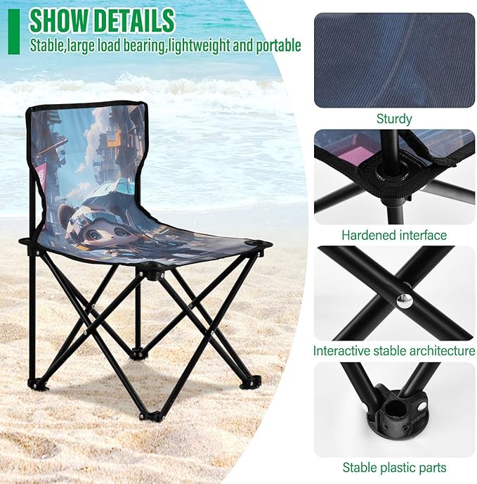 KLL Cartoon Cute Panda Style Folding Portable Beach Chairs for Traveling Ultralight Camping Chair with Carrying Bag Portable Chair for Waiting in Line for Travel Hiking