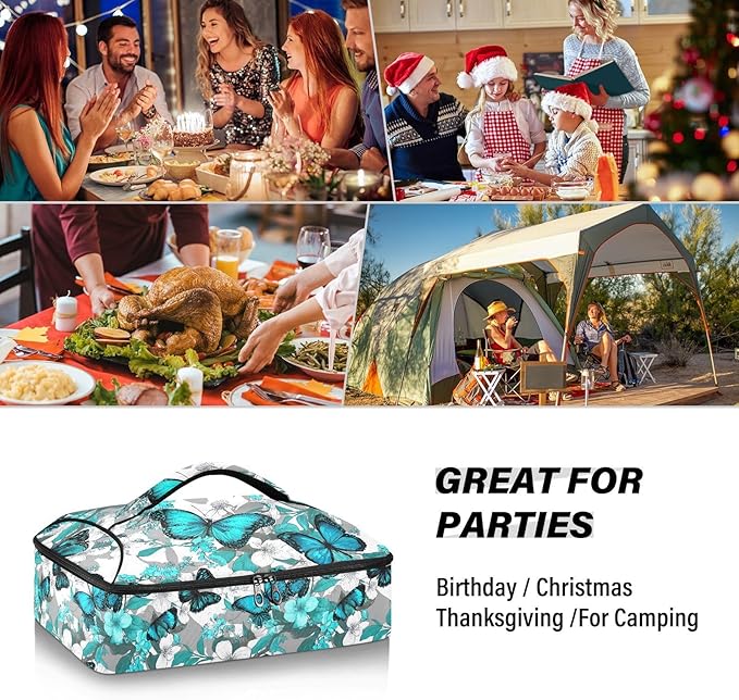 Casserole Carrier Cute Pattern Butterflies PrintInsulated Casserole Carrier for Hot or Cold Food Thermal Lunch Tote for Potluck Parties Picnic Beach Fits 9 x 13 Inches Baking Dish