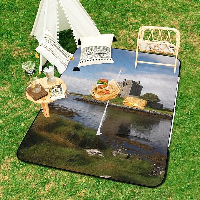 Zipper View of The Dunguaire Castle Style Picnic Mat Suitable for Travel Camping Park Or Home Use