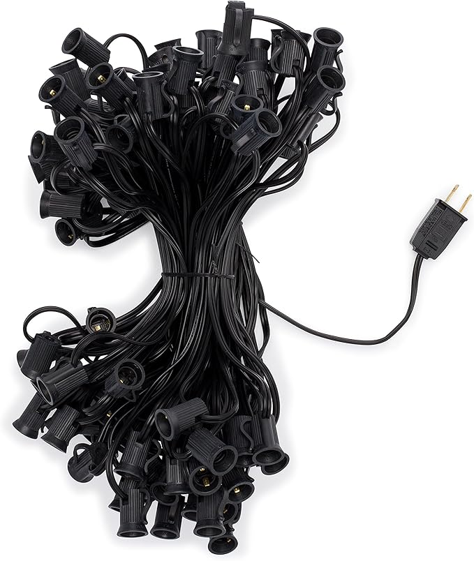 Holiday Lighting Outlet C7 Christmas Light String Patio and Event Lighting Black Cord 12 Socket Spacing SPT-1 (100')