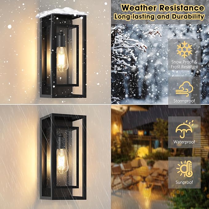 Outdoor Wall Light Fixtures Waterproof Black Exterior Sconce Porch Lights with Glass Shade Modern Outdoor Light Fixtures Wall Mount for Garage Front Door Patio Entryway 1-Pack
