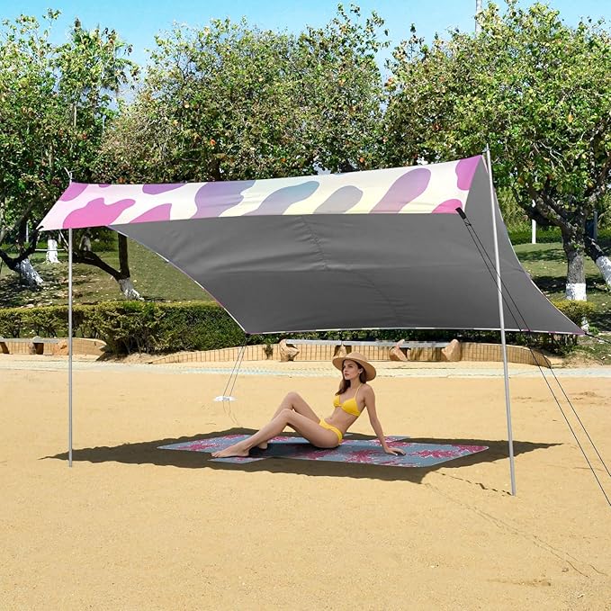 ALAZA Rabow Cheetah Leapard Prints Beach Tent Sun Shelter UPF50+ Protection Beach Shade Canopy w/ 4 Sandbags for Outdoor Camping Fishing Backyard Fun Picnic 10x9 ft