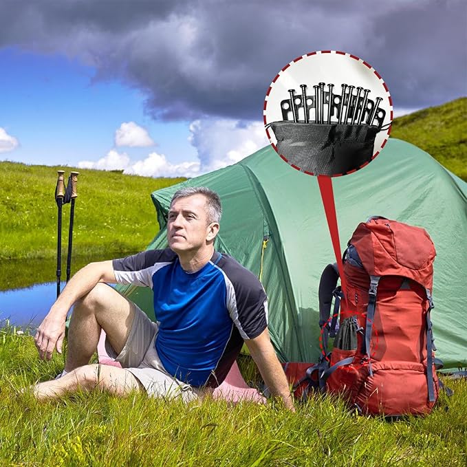 32Pcs Tent Stakes 12in Heavy Duty Tent Stakes with Storage Pouch Forged Steel Tent Sakes Metal Metal Stakes for Tent Used on Grassland Snowfield Dessert(32Pcs 12in Diameter 1/4)