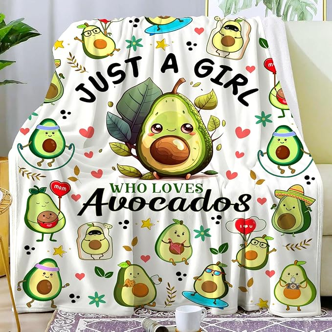 Cute Avocado Blanket Cartoon Avocados Throw Blankets Soft Fruit Avocado Plush Stuff Blankets Best Christmas Birthday Gifts for Girls Women Kids Adults 60x50